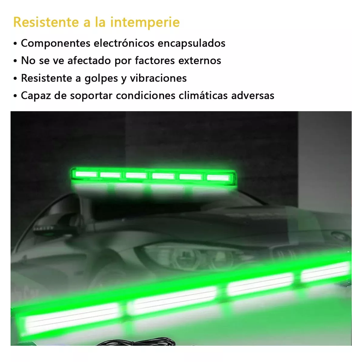 Barra Torreta Estrobo Codigo Leds Cob Policia 35 PuLG 60w Blanco yVerde.