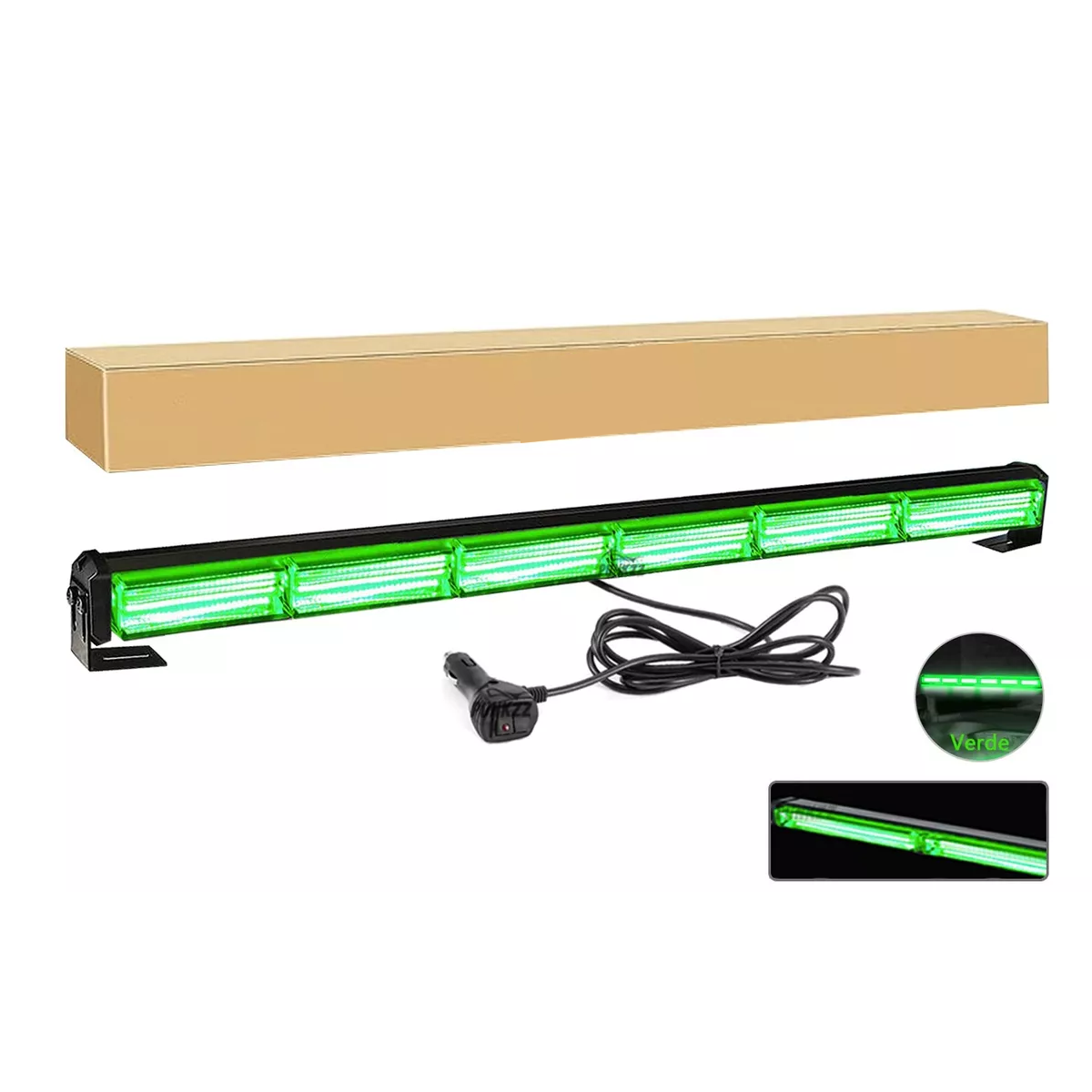 Barra Torreta Estrobo Codigo Leds Cob Policia 35 PuLG 60w Blanco yVerde.