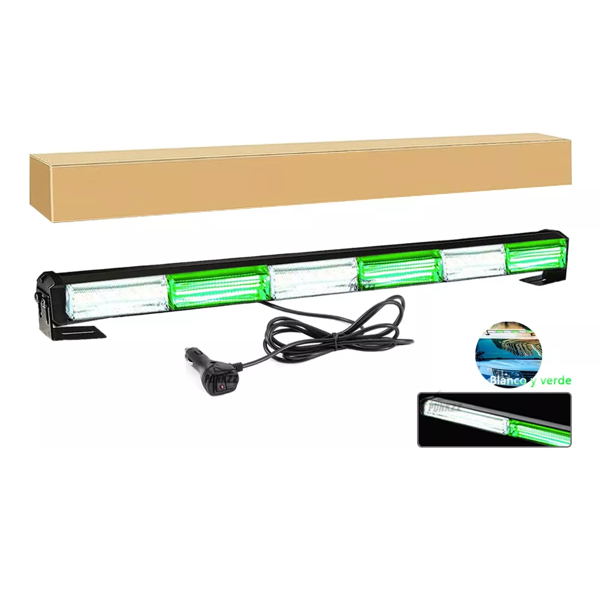 Barra Torreta Estrobo Codigo Leds Cob Policia 35 PuLG 60w Blanco yVerde.