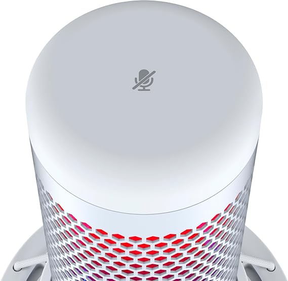 HyperX QuadCast S Blanco, Micrófono de Condensador USB RGB para PC, PS4 y Mac, Montaje antivibración, Cuatro Patrones Polares, Filtro Pop, Control de Ganancia, 519P0AA.