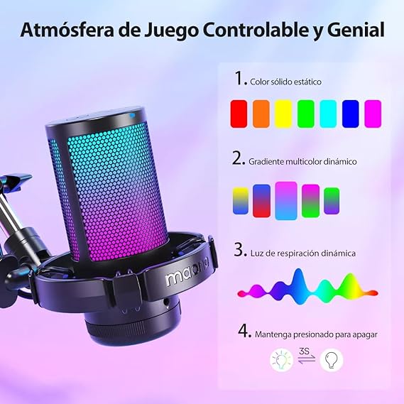MAONO Micrófono USB para Gamer, micrófono Condensador con cancelación de Ruido, Silencio, Ganancia, monitoreo, Brazo para Streaming, Podcast, Youtube, PC, computadora, DGM20S (Negro).