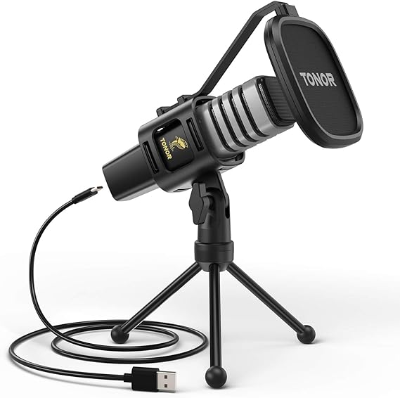 Micrófono USB, TONOR condensador cardioide para computadora con soporte de trípode, filtro pop, soporte de choque para juegos, transmisión, podcasting, YouTube, voz en off, Twitch, compatible con computadora de escritorio portátil, TC30.