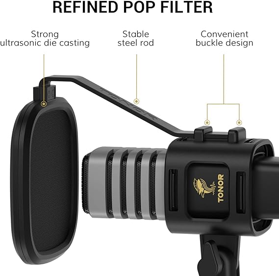 Micrófono USB, TONOR condensador cardioide para computadora con soporte de trípode, filtro pop, soporte de choque para juegos, transmisión, podcasting, YouTube, voz en off, Twitch, compatible con computadora de escritorio portátil, TC30.