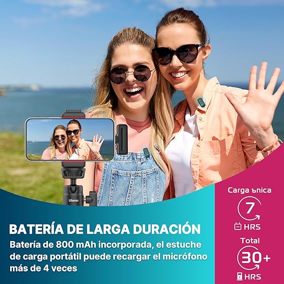 ULANZI J12 Micrófono inalámbrico de Solapa para iPhone iPad, 2-en-1 Plug-Play Mic con Estuche de Carga para el teléfono de grabación de vídeo Entrevista Youtubers Vloggers, 65ft Rango de transmisión.