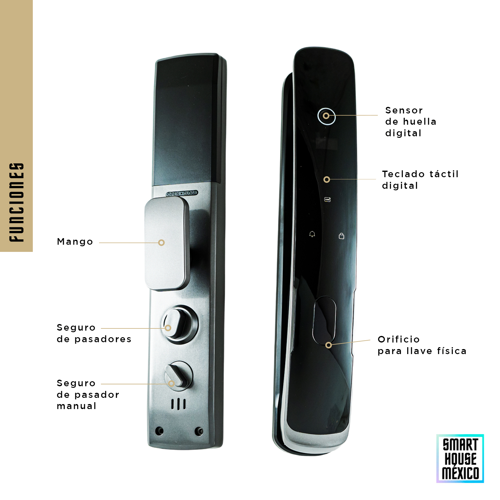 Cerradura Electrónica Inteligente Wifi De Seguridad. Con Timbre y 5 Métodos De Apertura. Modelo: Quantum (gris)