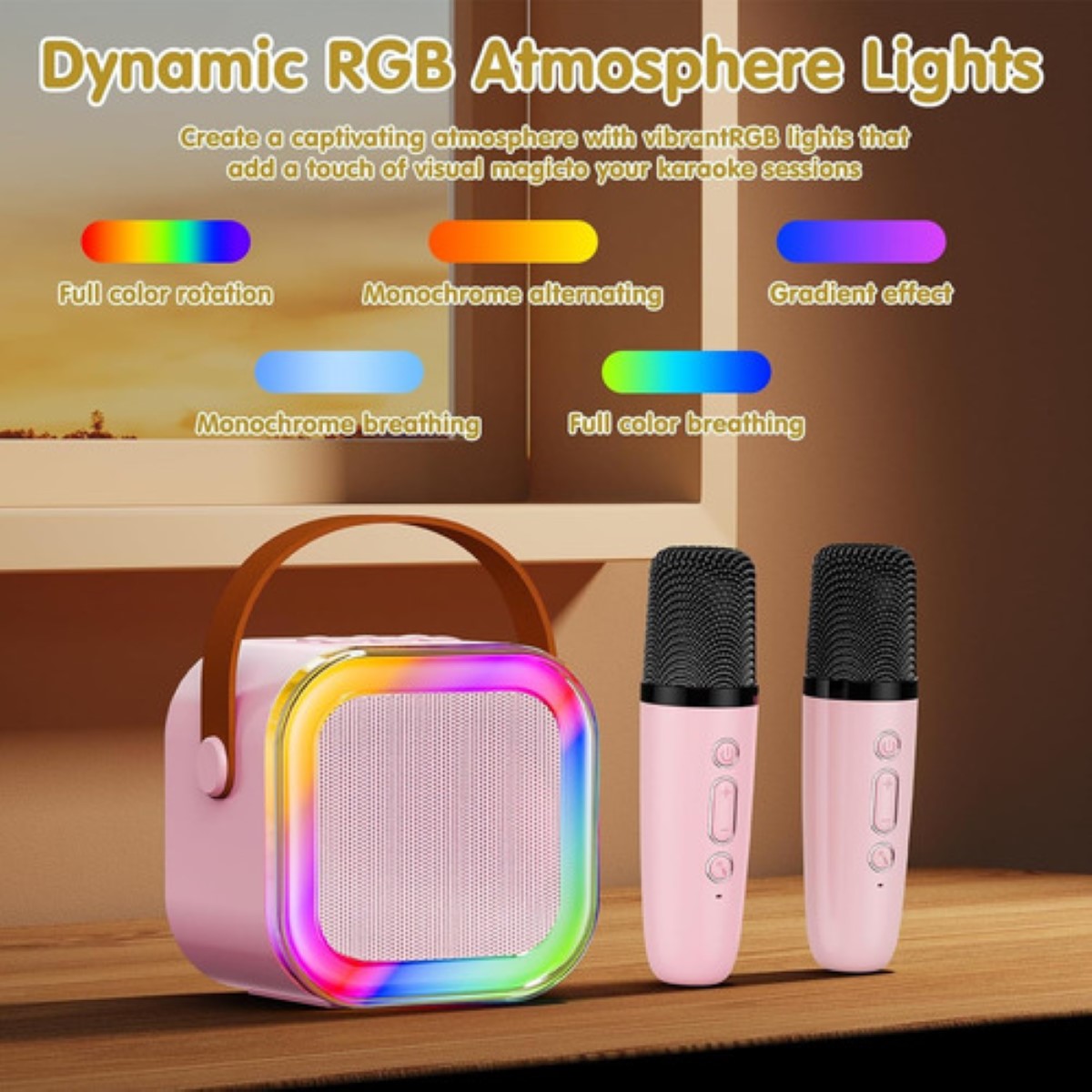 Altavoz Bluetooth Portátil Máquina Karaoke Con 2 Micrófonos Rosa