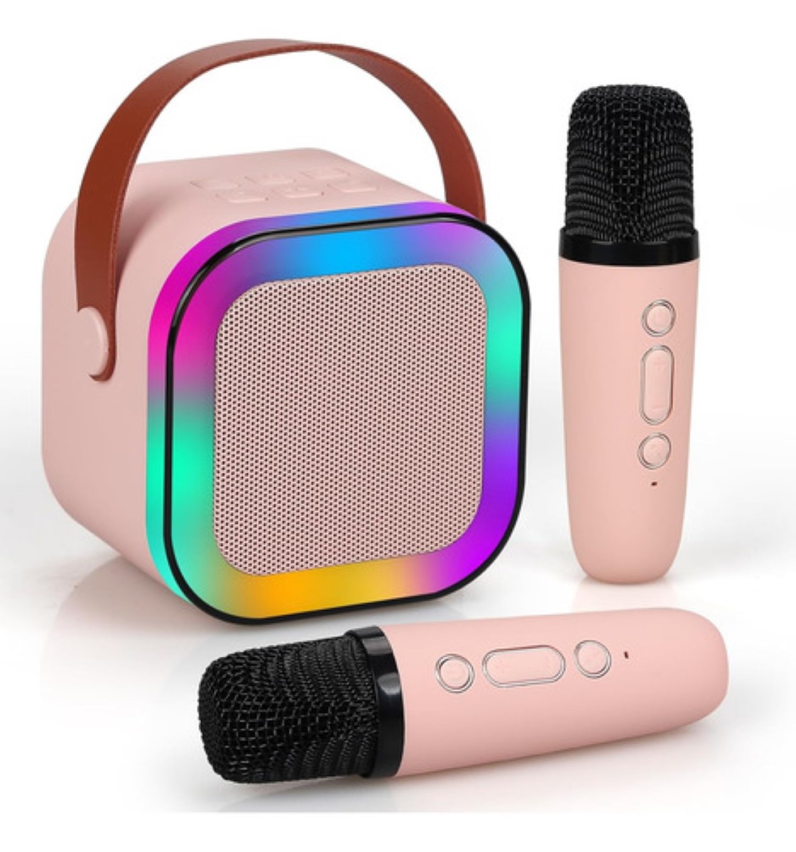 Altavoz Bluetooth Portátil Máquina Karaoke Con 2 Micrófonos Rosa.
