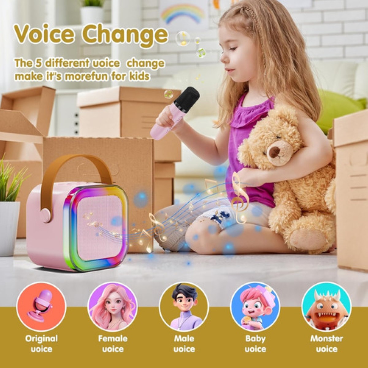 Altavoz Bluetooth Portátil Máquina Karaoke Con 2 Micrófonos Rosa.