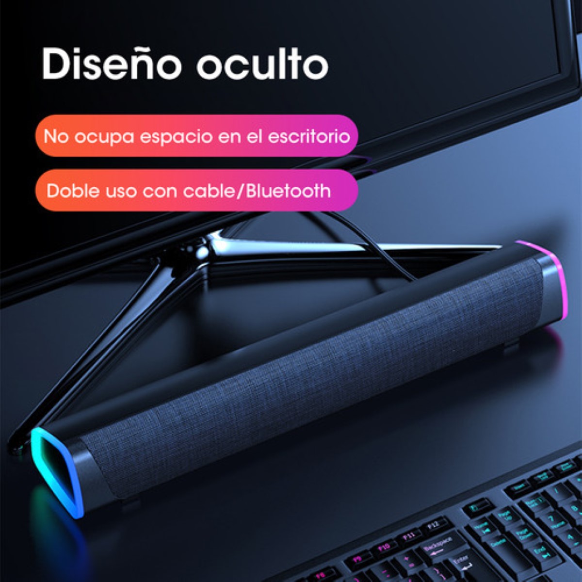 "Bocina Bluetooth 5.0 Para Pc Laptop Gamer Led Color Negro Morado ".
