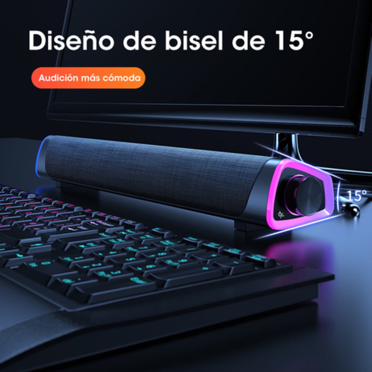 "Bocina Bluetooth 5.0 Para Pc Laptop Gamer Led Color Negro Morado ".