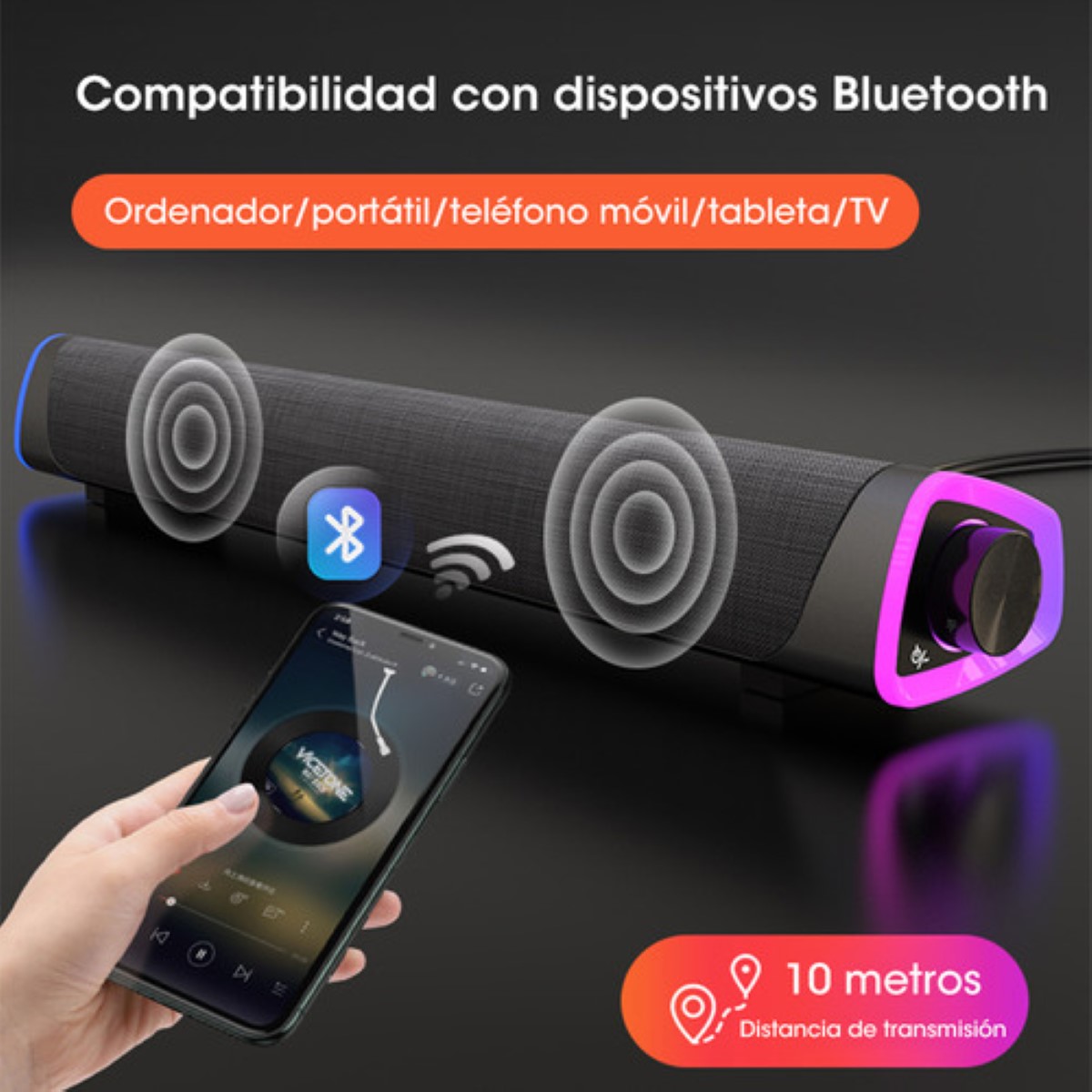 "Bocina Bluetooth 5.0 Para Pc Laptop Gamer Led Color Negro Morado ".