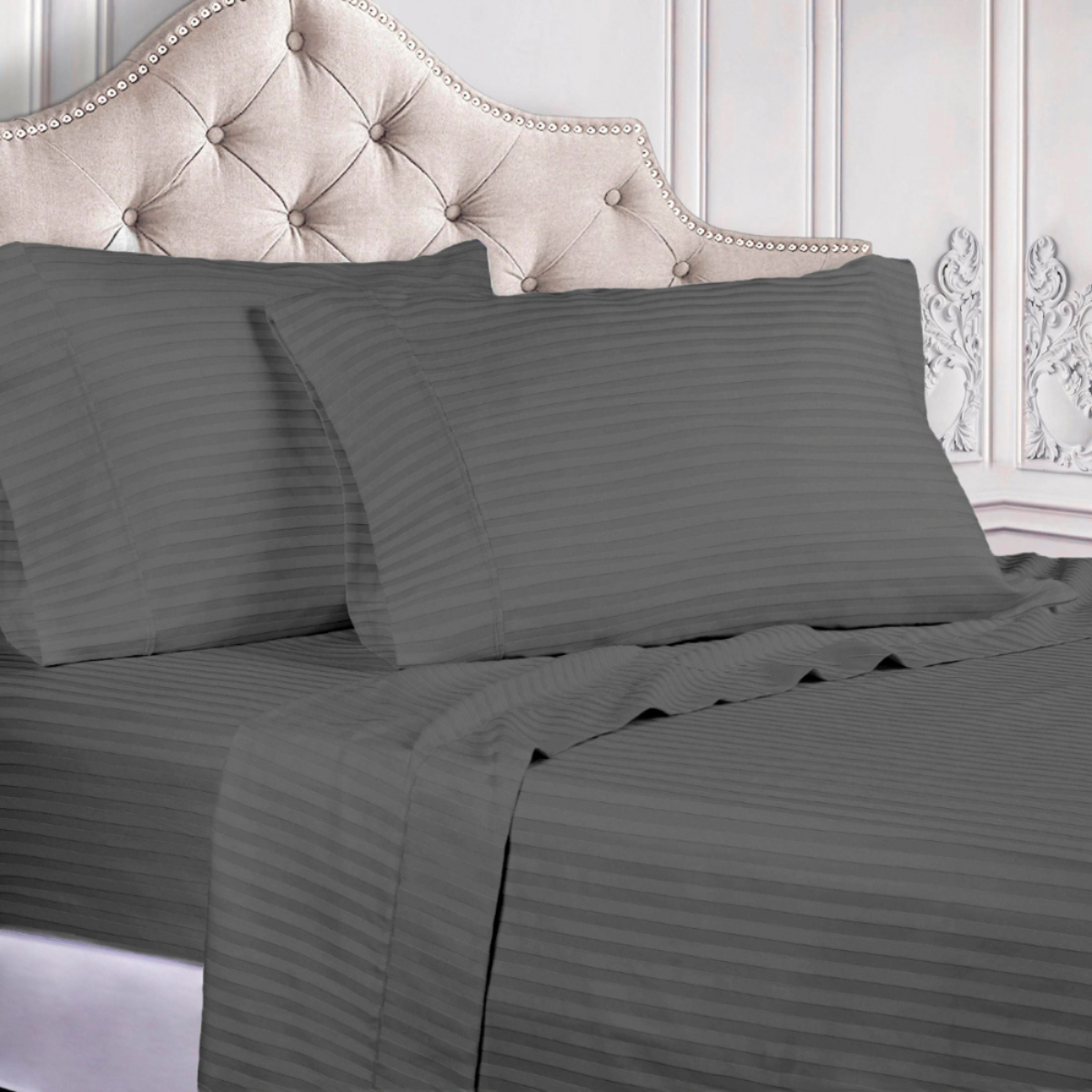 Juego de Sábanas de Microfibra Suave Quetzal -Satinado -Matrimonial -Gris Oxford.