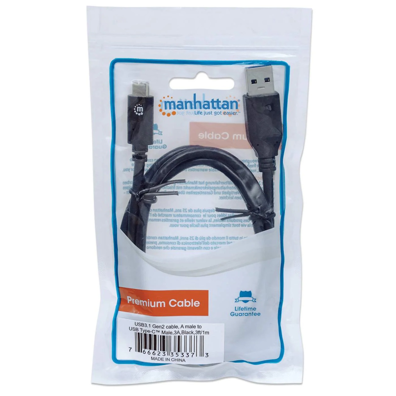 Cable USB Manhattan USB 3.0 C Macho - USB 3.0 A Macho 1 Metro