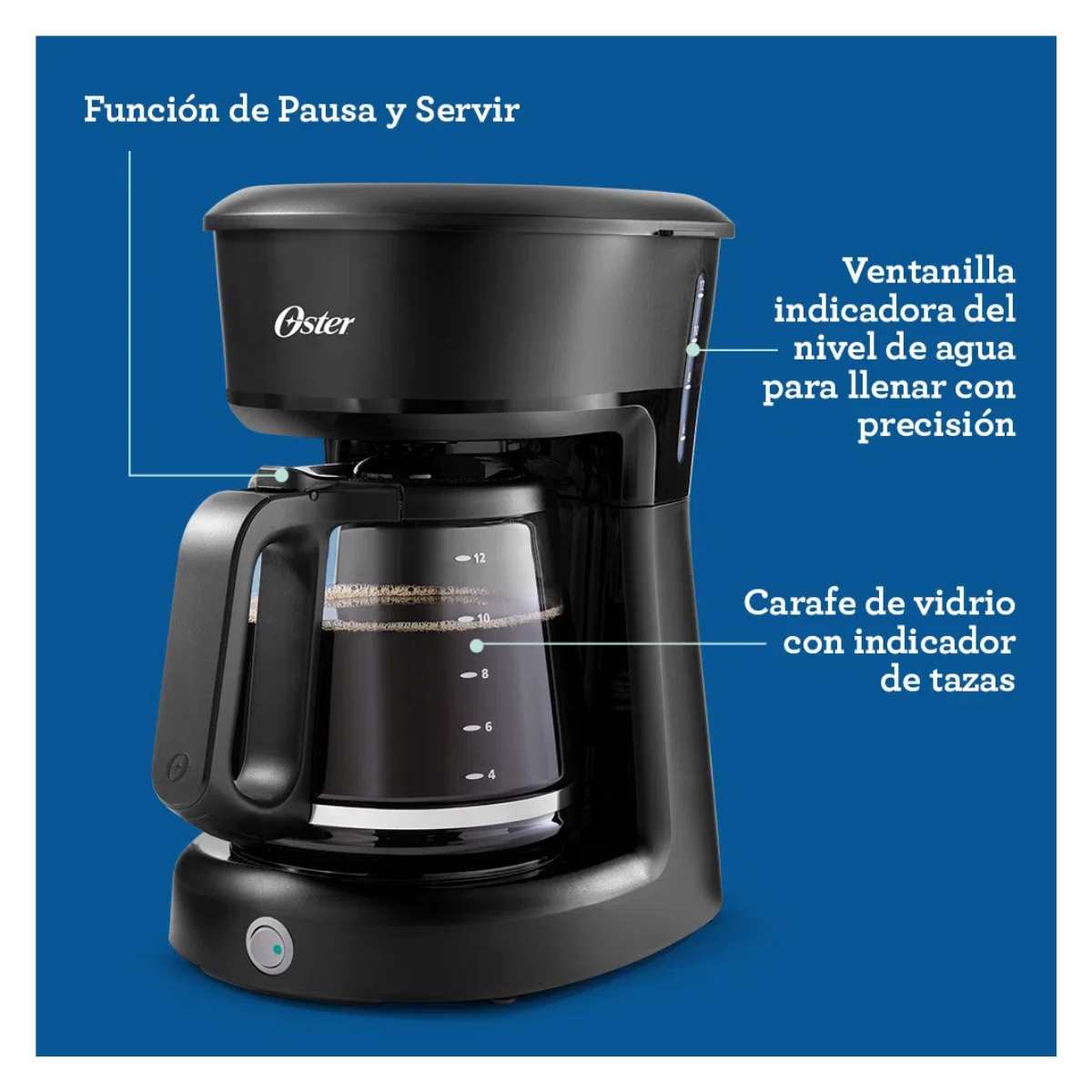 Cafetera Oster 12 Tazas BVSTDCS12B Filtro Permanente Luz Indicadora - Negro.