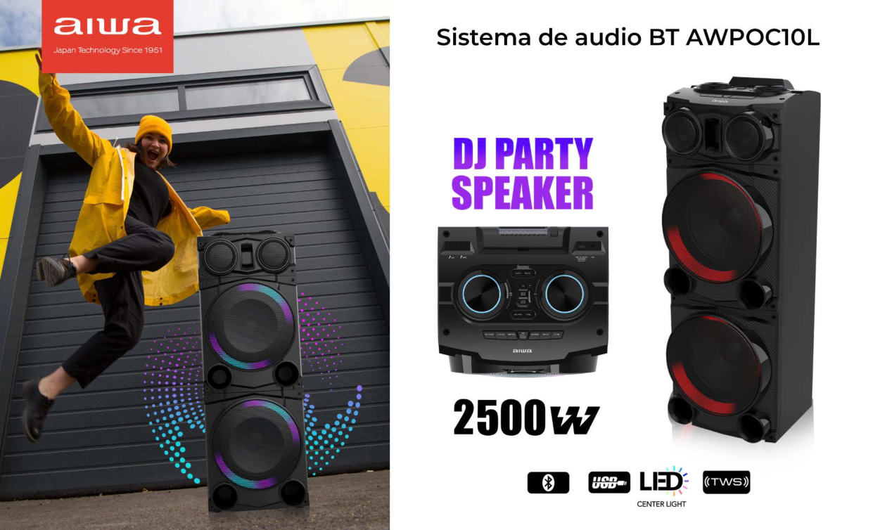 Bocina Aiwa Awpoc10l Bluetooth 2500w Pmpo Dj Fiesta