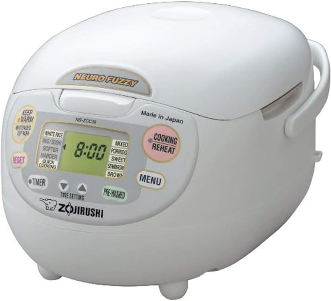 Zojirushi 5-1/2 taza (sin cocinar) Neuro Fuzzy Olla arrocera y calentador, blanco Premium, Blanco, 1,8L, 1.