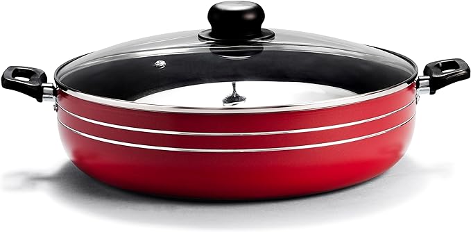 LAMEX | Arrocera Antiadherente | Bateria de Cocina - Utensillos de Cocina & Hogar | Ideal para Preparar Arroz - Para tu Cocina Integral - Rice Cooker | Capacidad de 5.25 litros - 34 cm - Roja.
