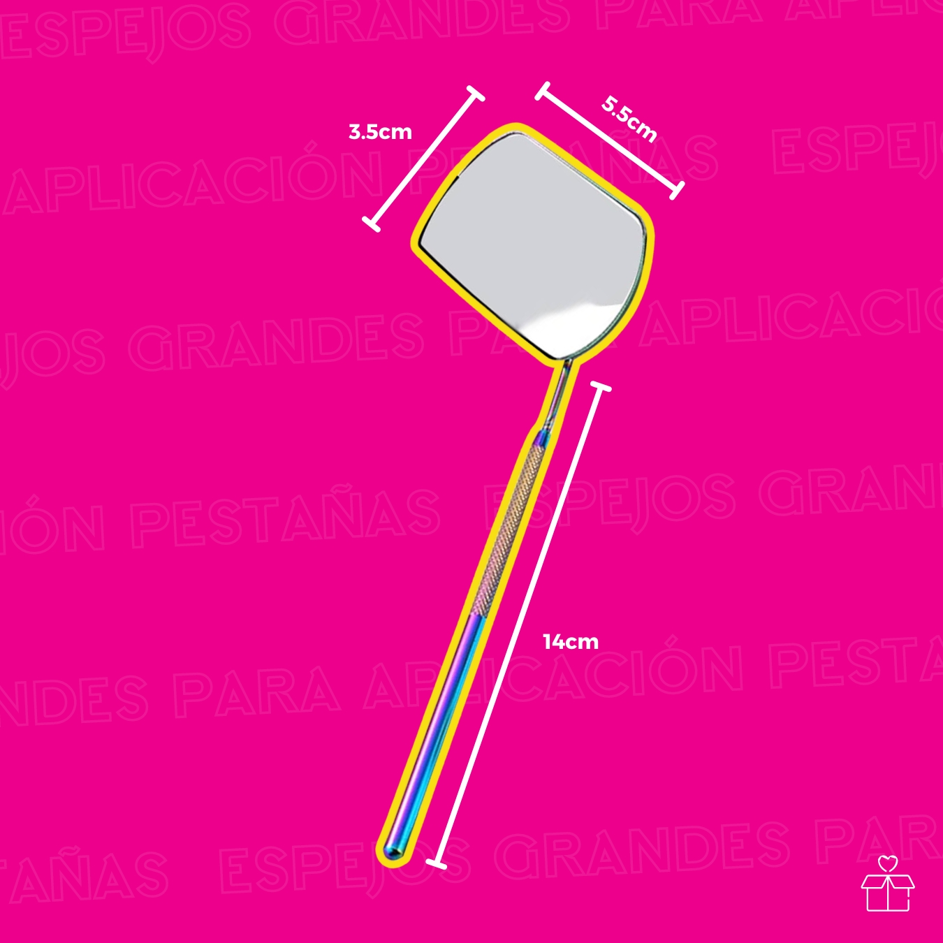 Espejo Mano Para Inspección Extensiones De Pestañas o Dental Rectangular.