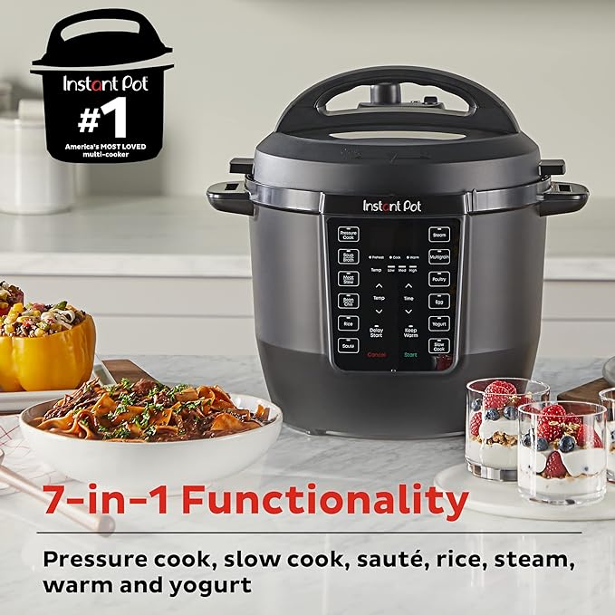 Instant Pot RIO, 7 en 1, olla de presión, olla de cocción lenta, olla de arroz, vaporizador, salteado, yogur y calentador, incluye aplicación con más de 800 recetas, 6 cuartos de galón.