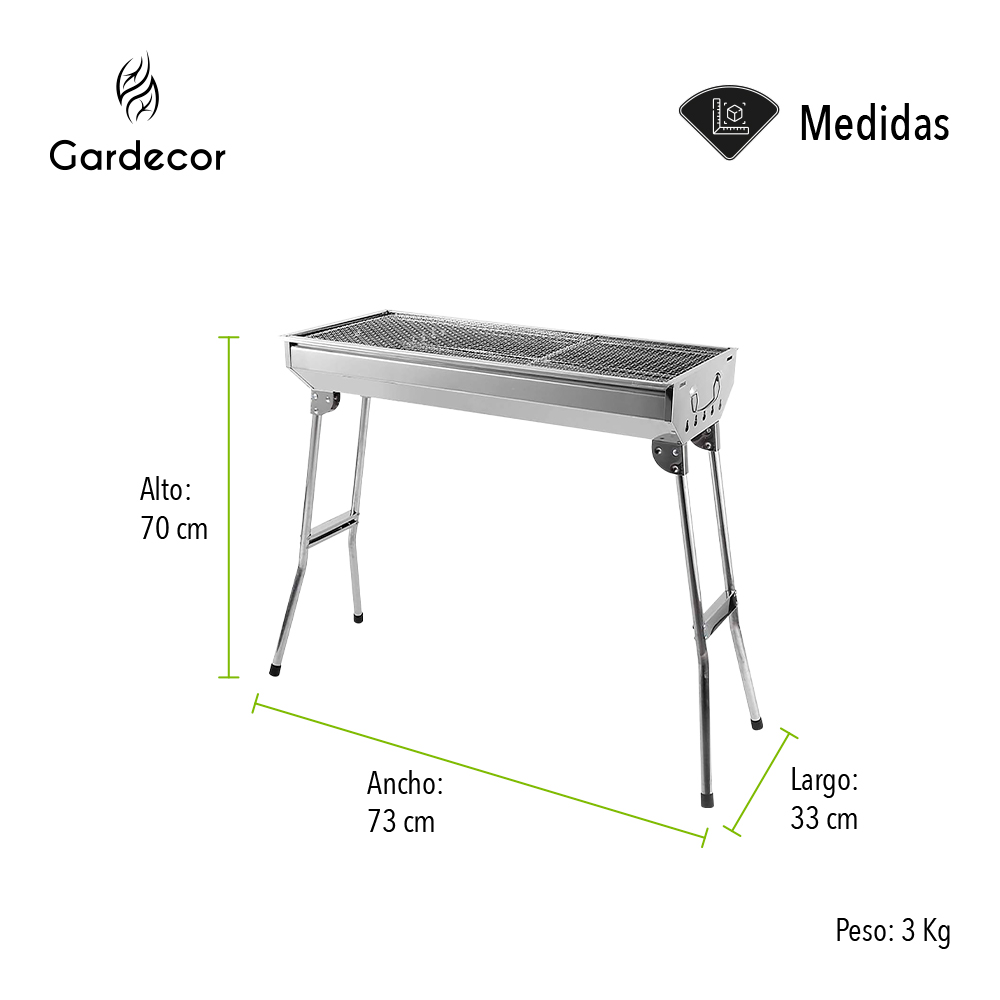 ASADOR PORTÁTIL PLEGABLE COLOR GRIS 73X33X70 CM.