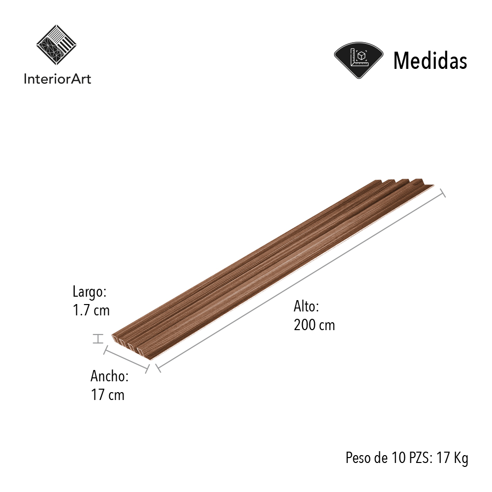 LAMBRIN DECORATIVO PREMIUM 3.4 M² 10 PZAS ESTILO MADERA COLOR  CAFÉ OSCURO .