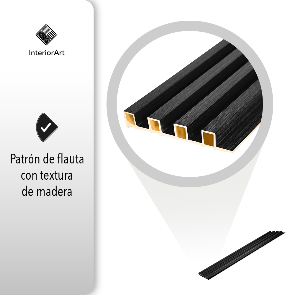 LAMBRIN DECORATIVO PREMIUM 3.4 M² 10 PZAS ESTILO MADERA COLOR NEGRO .