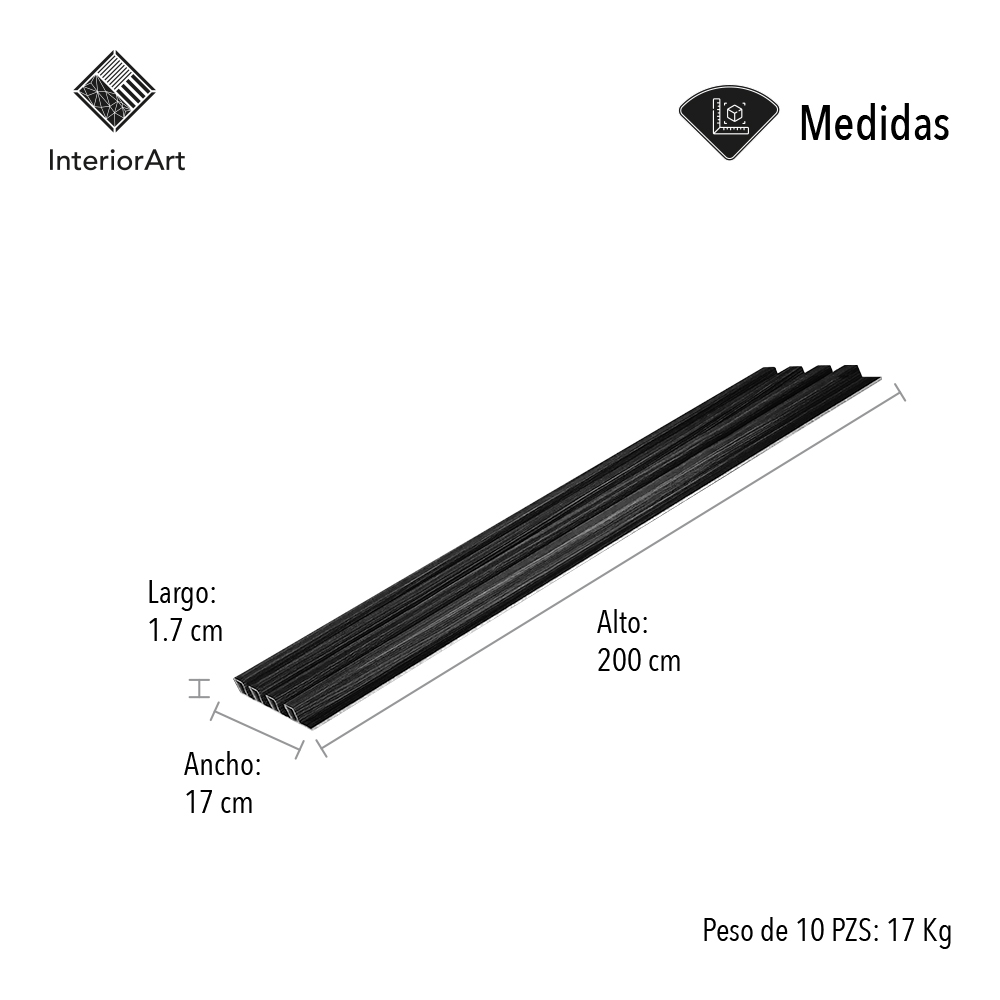 LAMBRIN DECORATIVO PREMIUM 3.4 M² 10 PZAS ESTILO MADERA COLOR NEGRO .