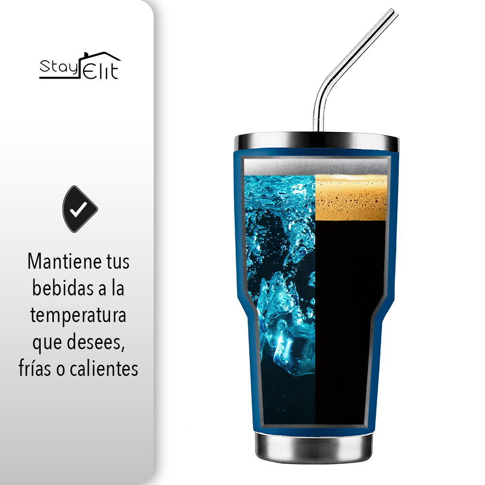Termo De Acero Inoxidable Con Popote Y Cepillo  30 Oz.