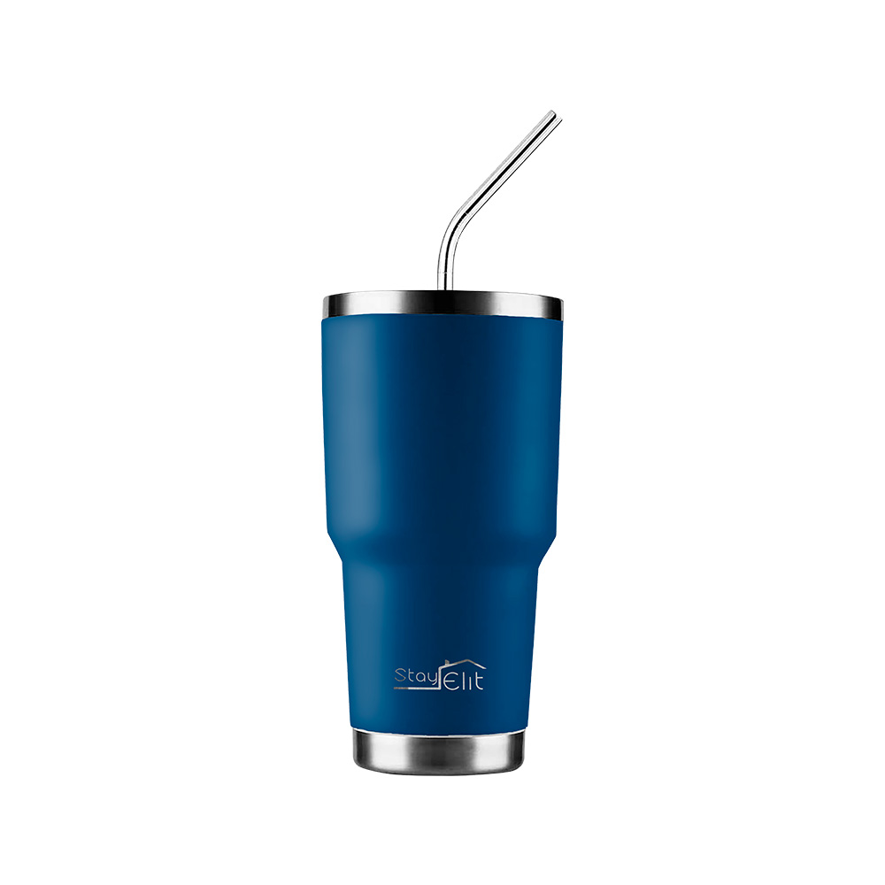 Termo De Acero Inoxidable Con Popote Y Cepillo  30 Oz.