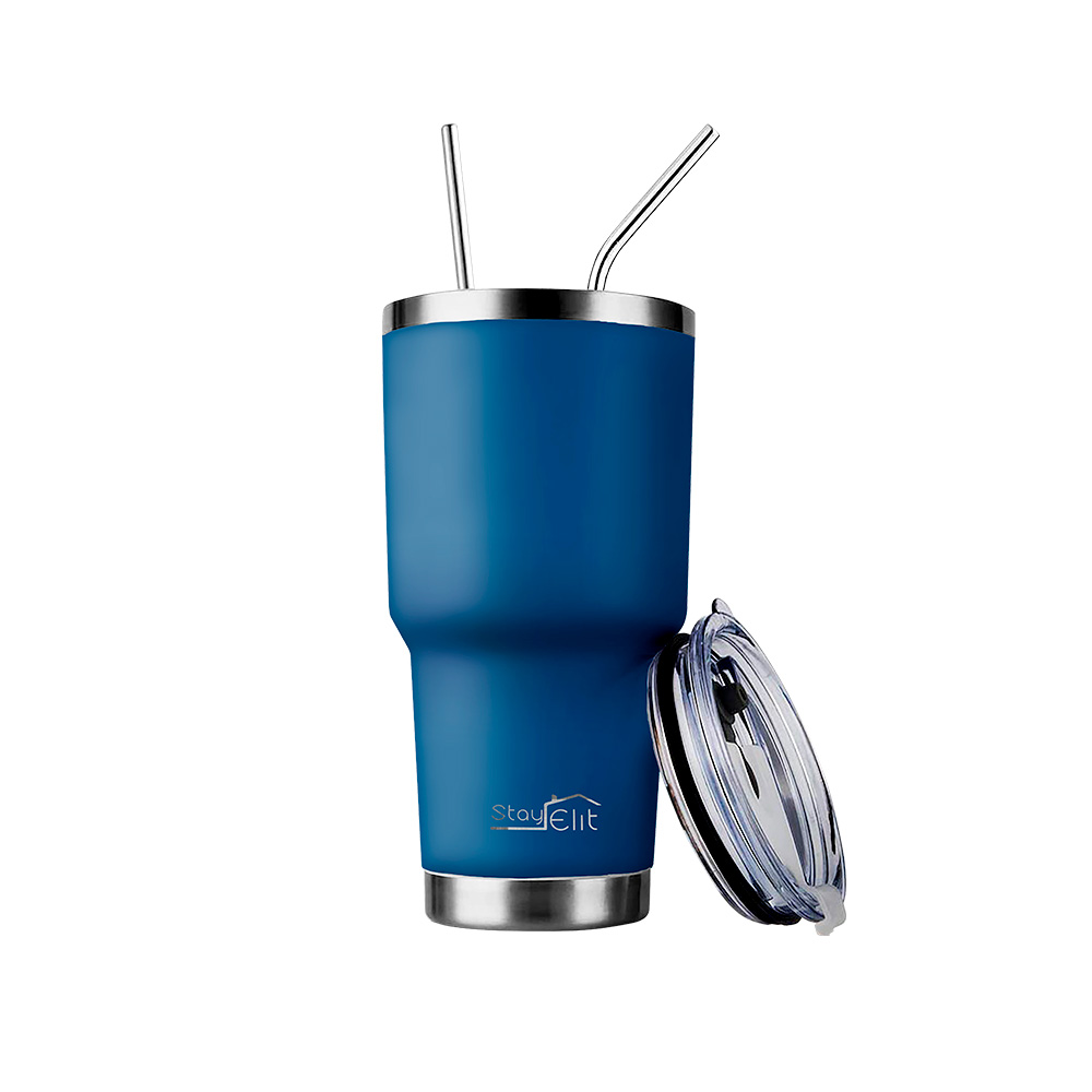 Termo De Acero Inoxidable Con Popote Y Cepillo  30 Oz.