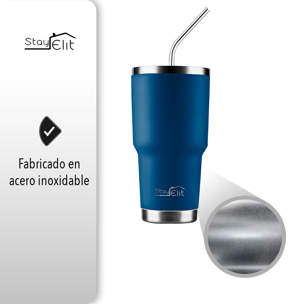 Termo De Acero Inoxidable Con Popote Y Cepillo  30 Oz.