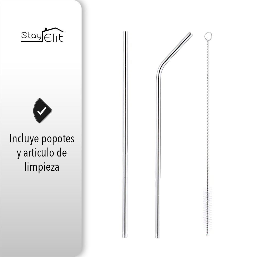 Termo De Acero Inoxidable Con Popote Y Cepillo  30 Oz.
