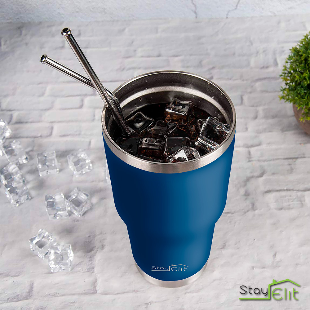 Termo De Acero Inoxidable Con Popote Y Cepillo  30 Oz.