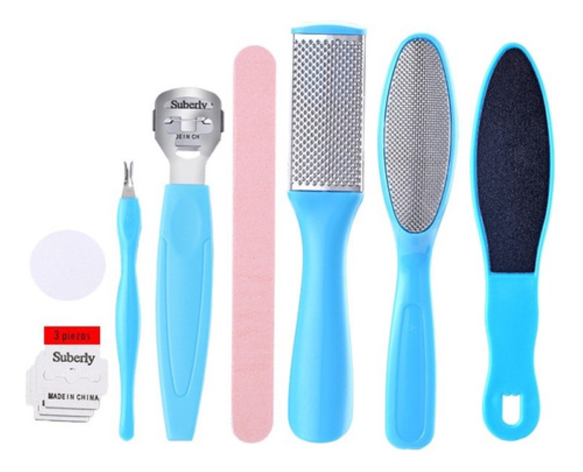 8 Removedor Lima Quita Callos Pedicure Pies Acero Inoxidable Azul