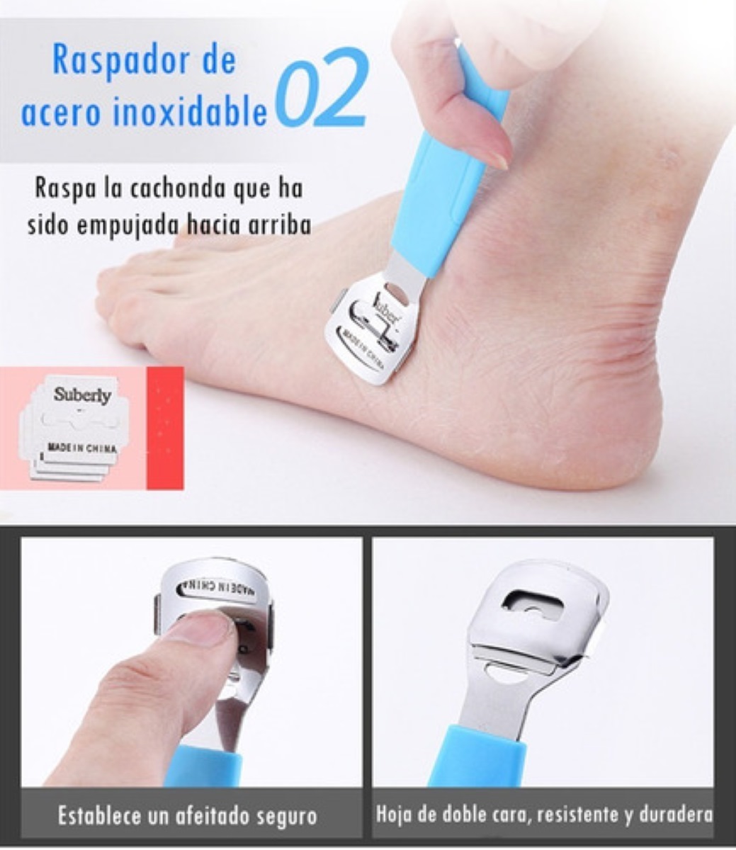 8 Removedor Lima Quita Callos Pedicure Pies Acero Inoxidable Azul