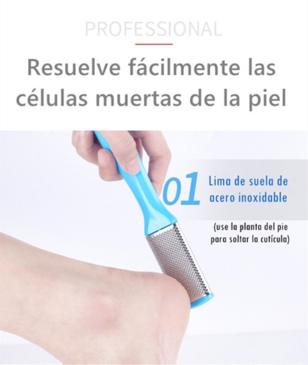 8 Removedor Lima Quita Callos Pedicure Pies Acero Inoxidable Azul