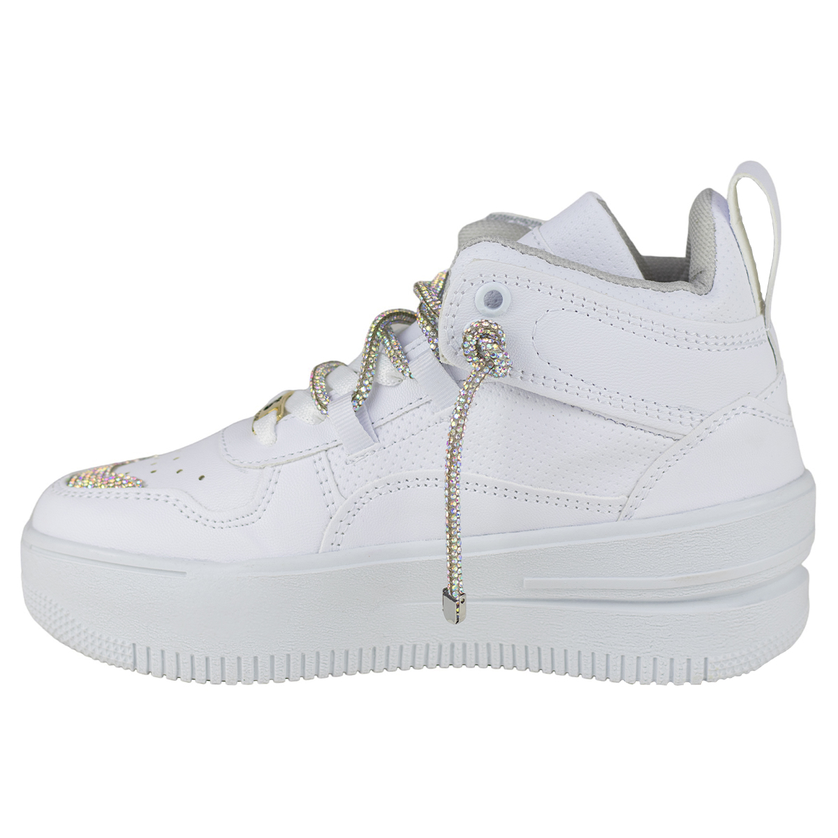 Tenis Tipo Bota Plataforma Mujer Shadow 3003 Blanco Tornasol.