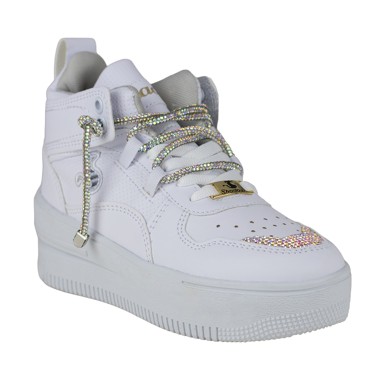 Tenis Tipo Bota Plataforma Mujer Shadow 3003 Blanco Tornasol.