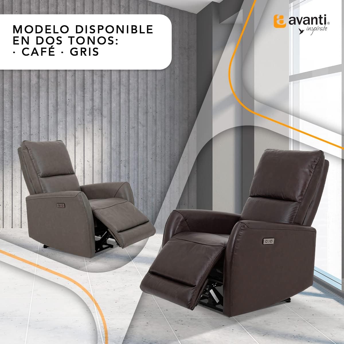 Sillón Reclinable Eléctrico Modelo Jermell de Piel color Gris.