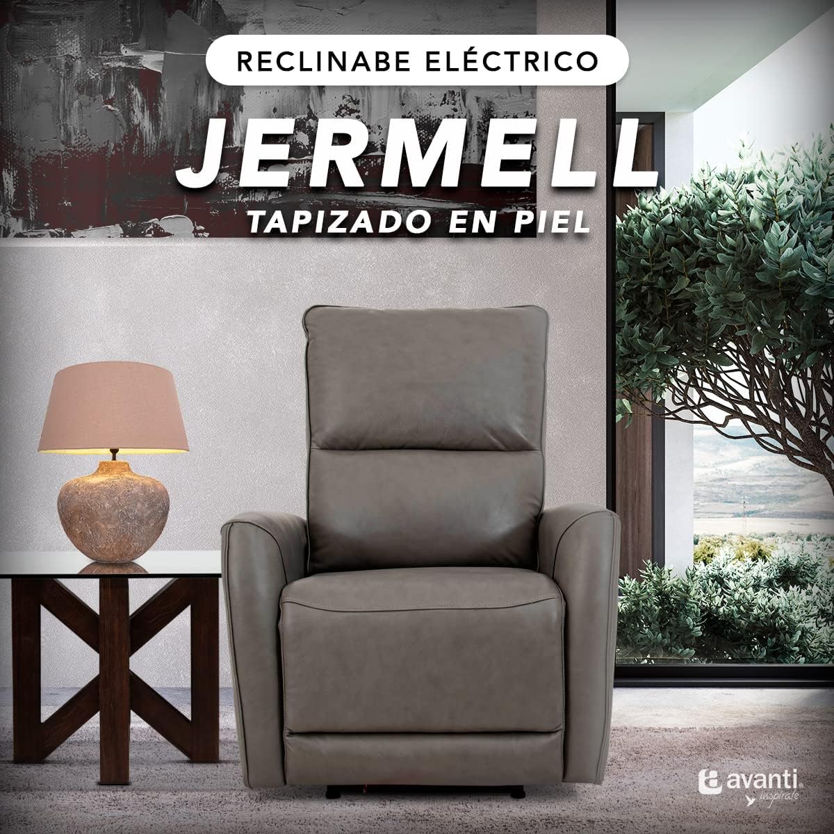 Sillón Reclinable Eléctrico Modelo Jermell de Piel color Gris.