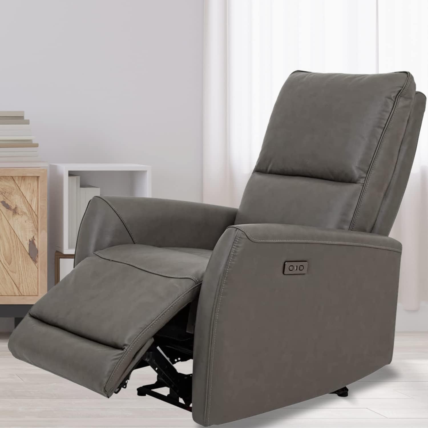 Sillón Reclinable Eléctrico Modelo Jermell de Piel color Gris.