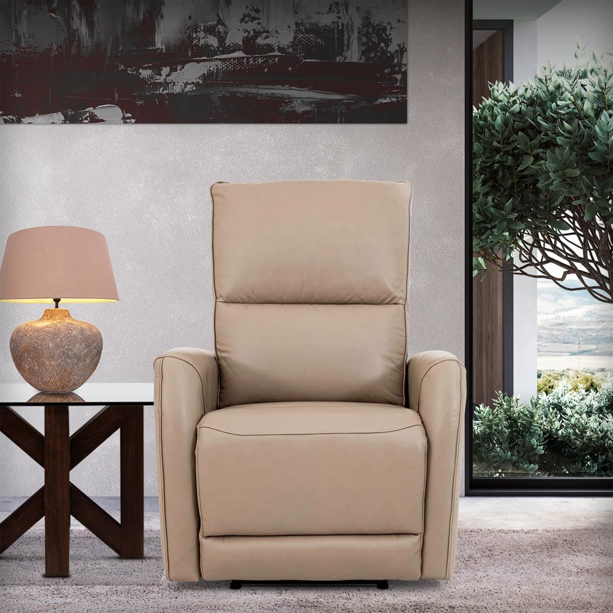 Sillón Reclinable Eléctrico Modelo Jermell de Piel color Beige.