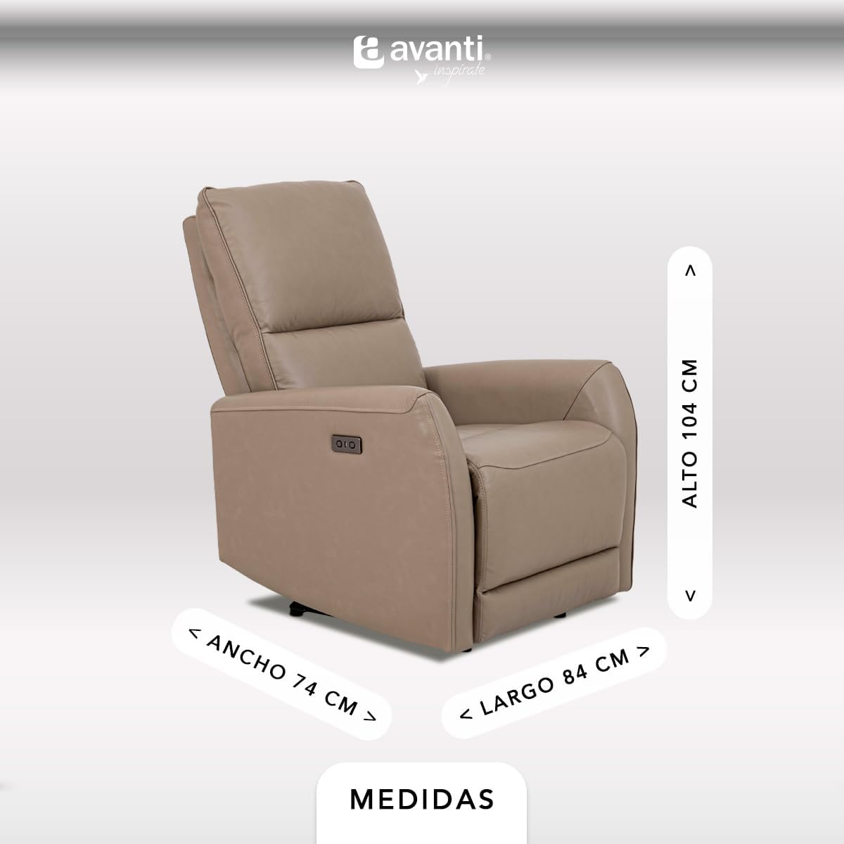 Sillón Reclinable Eléctrico Modelo Jermell de Piel color Beige.