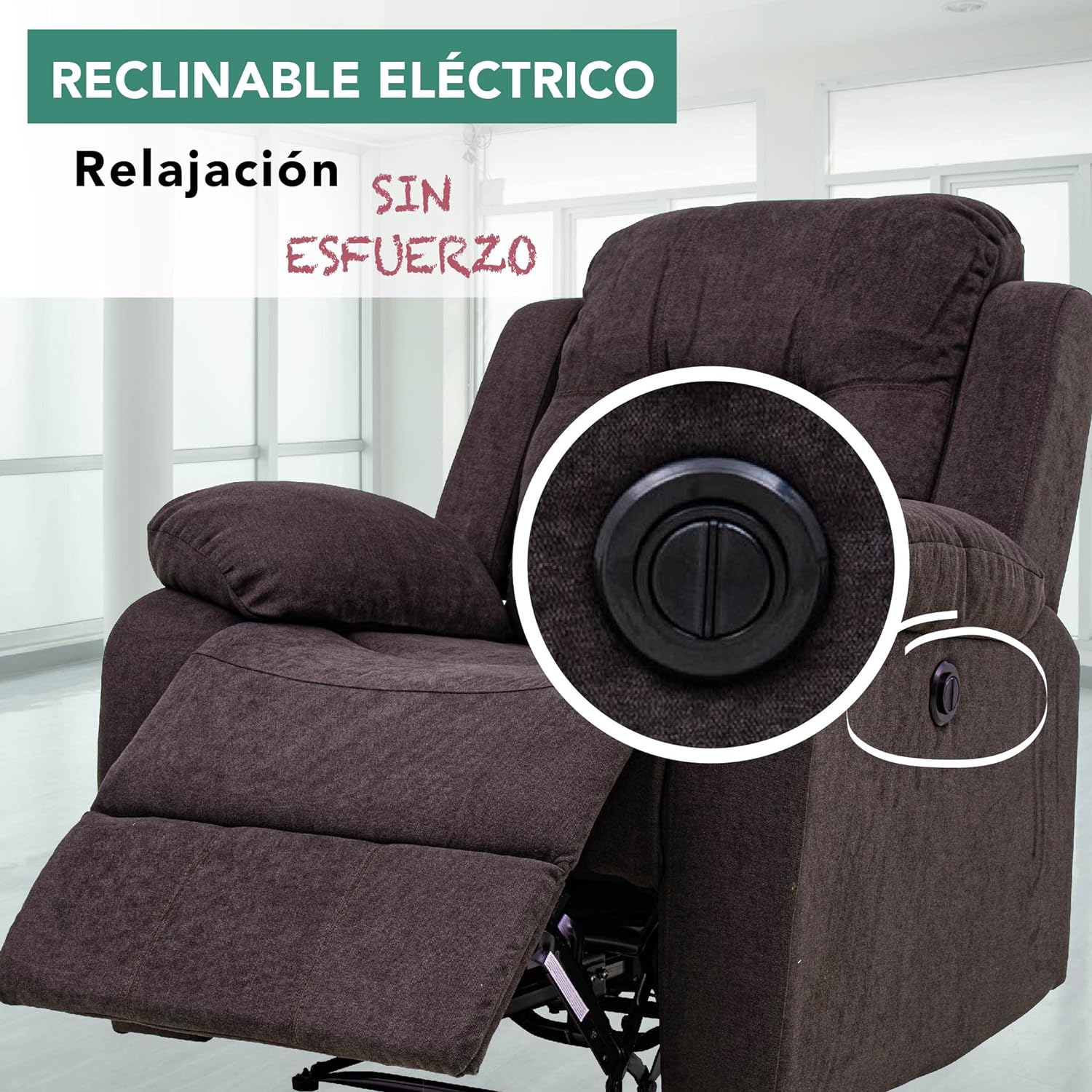 Sillón Reclinable Cloe Eléctrico de Tela color Godiva.