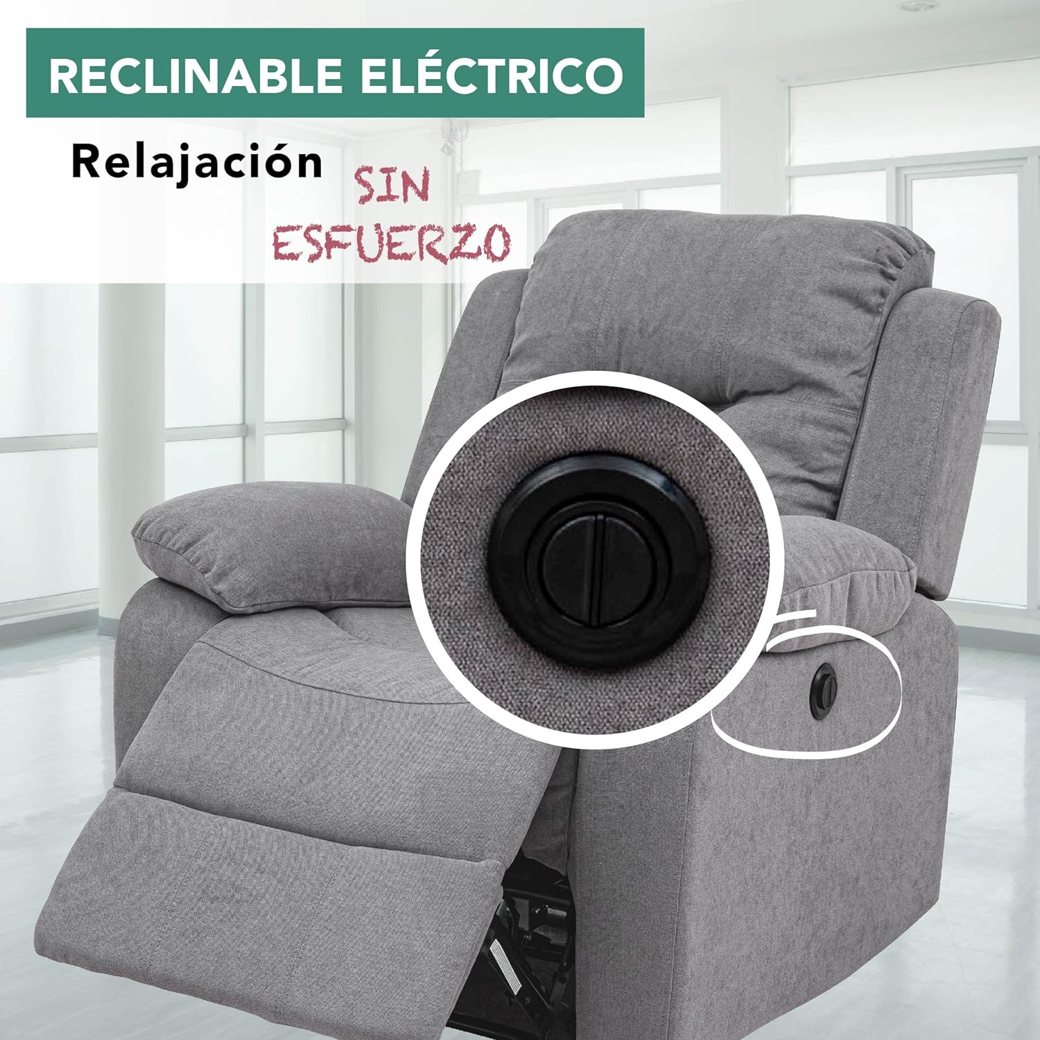 Sillón Reclinable Cloe Eléctrico de Tela color Gris.