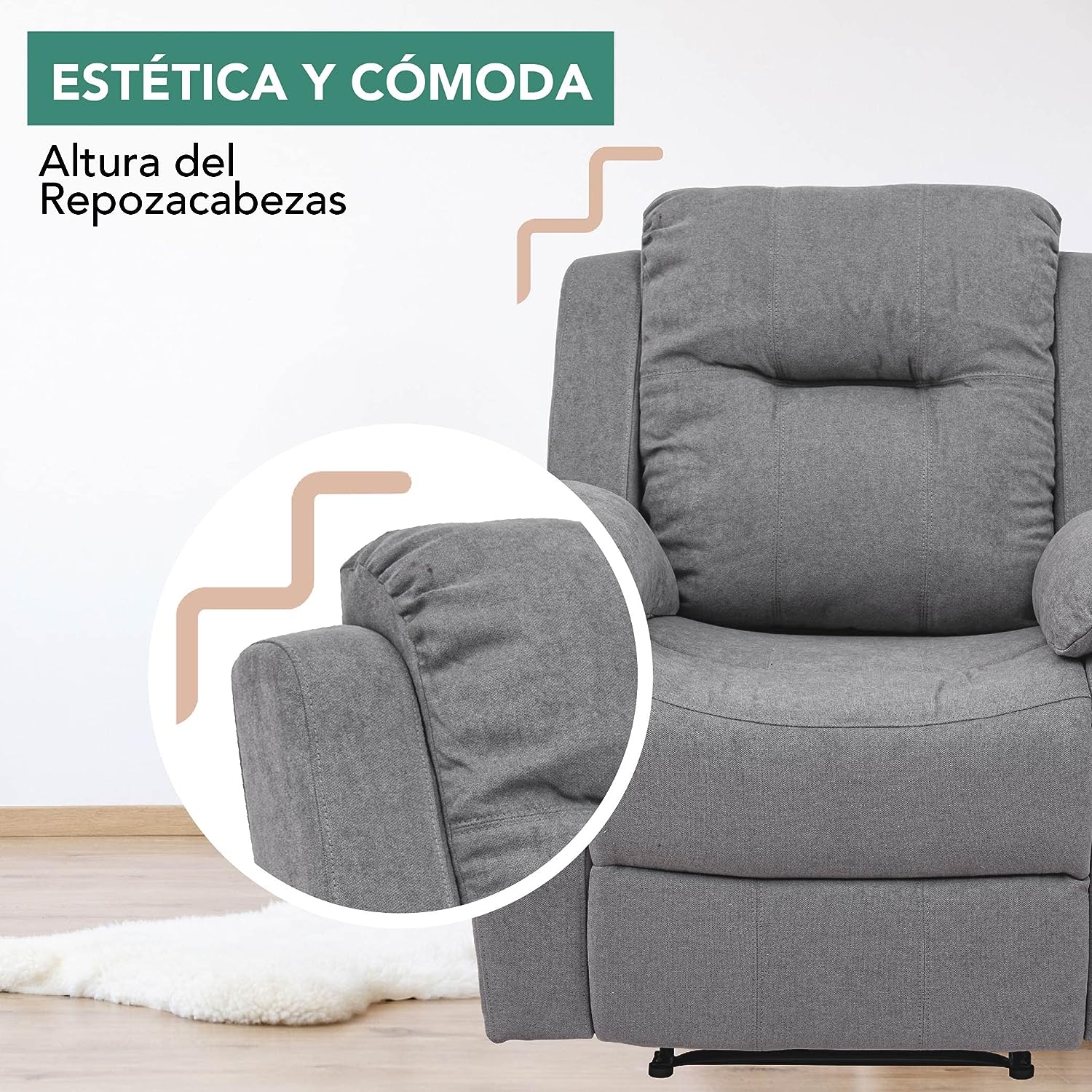 Sillón Reclinable Cloe Eléctrico de Tela color Gris.