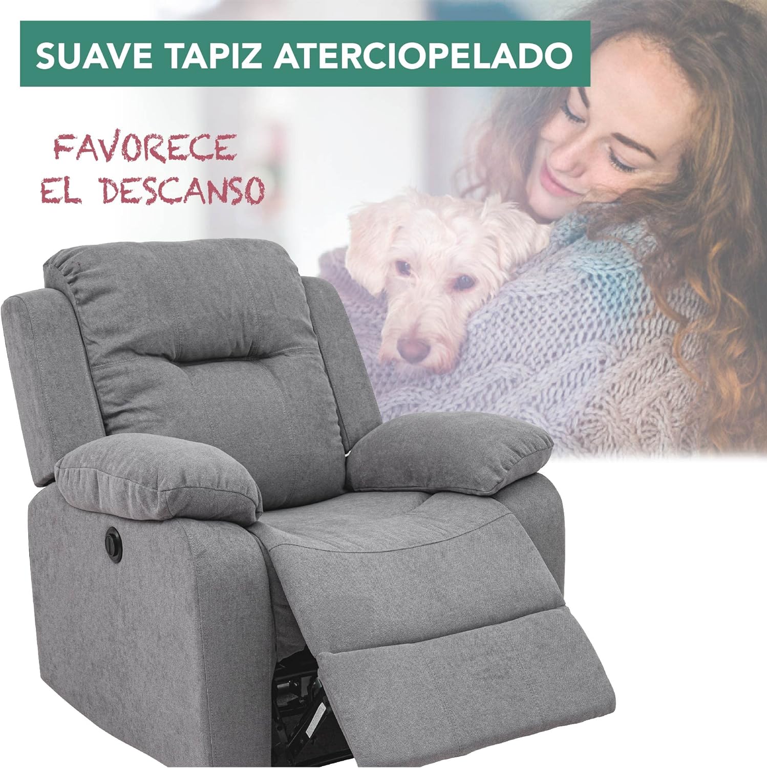 Sillón Reclinable Cloe Eléctrico de Tela color Gris.