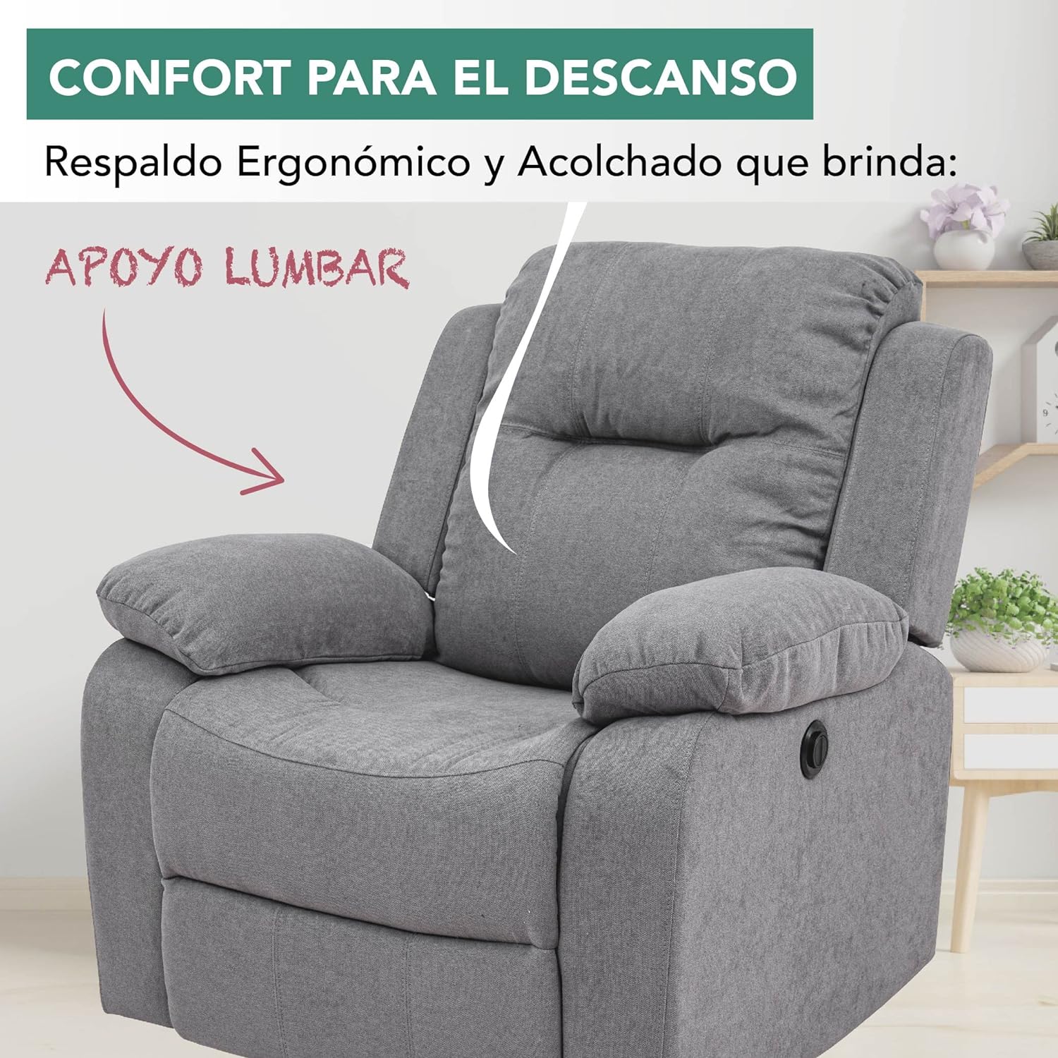 Sillón Reclinable Cloe Eléctrico de Tela color Gris.