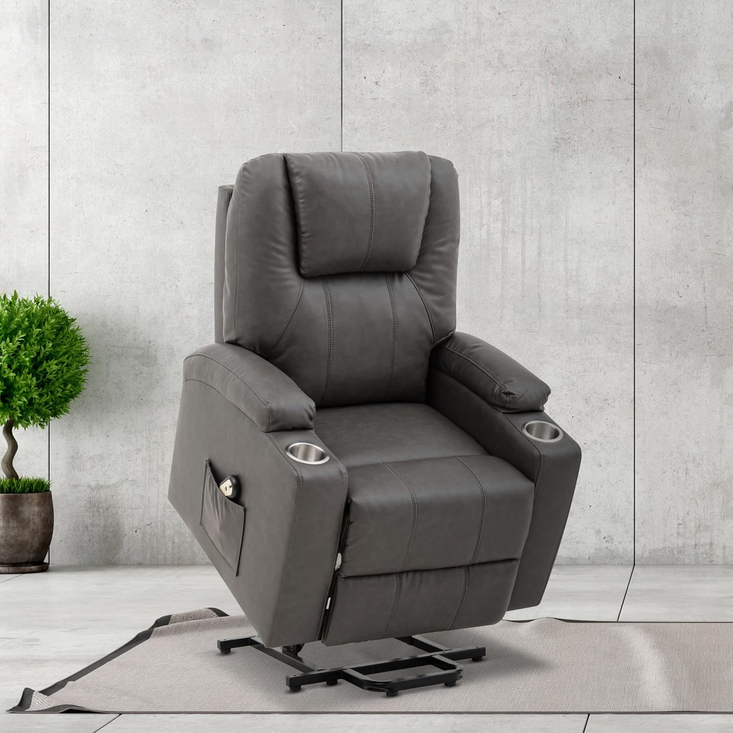 Sillón Reclinable con Masajeador Eléctrico Individual - Reposet Reclinable Confortable con Elevador para Facilitar El Descenso del Adulto del Sofá - para Sala De TV - Phoenix (Gris).