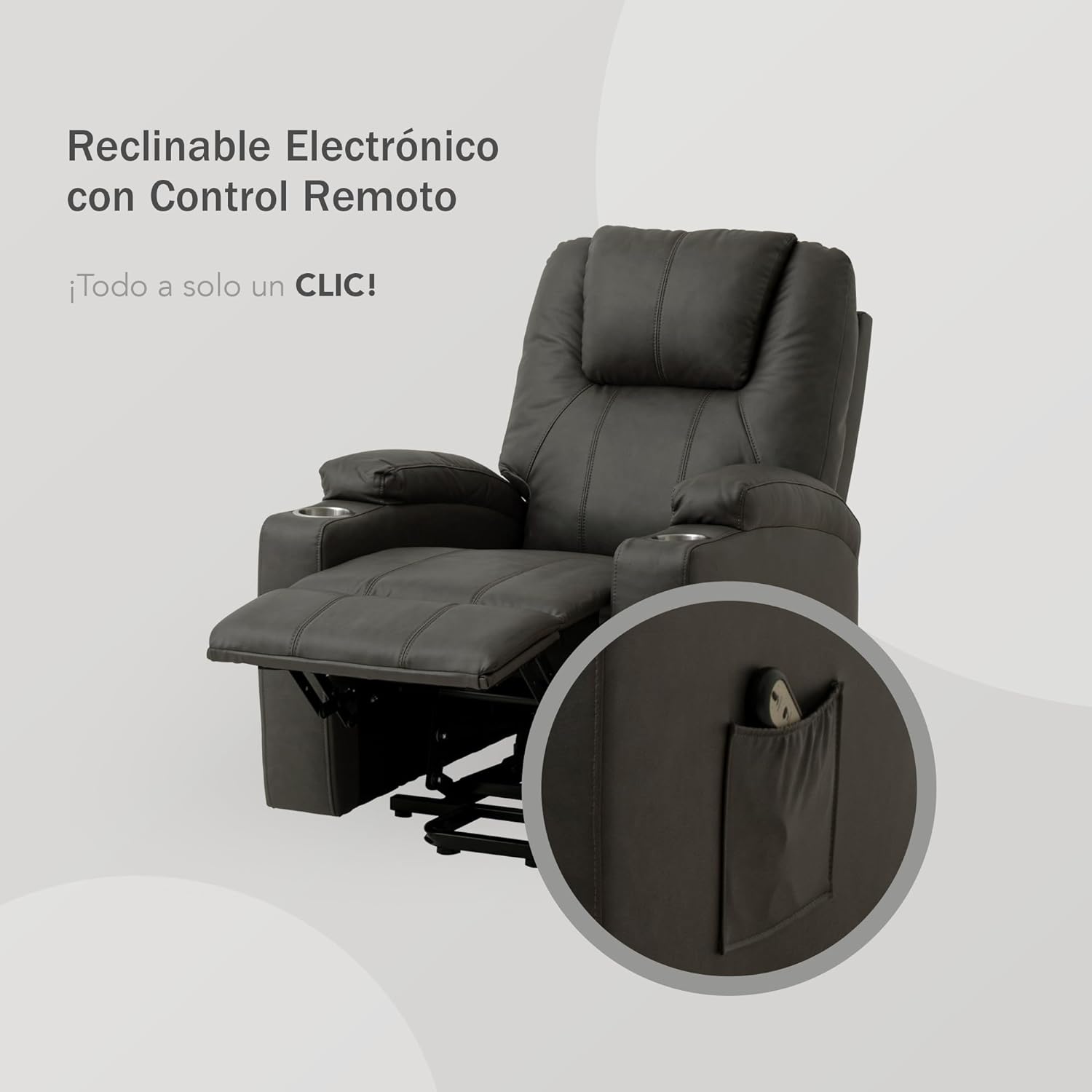 Sillón Reclinable con Masajeador Eléctrico Individual - Reposet Reclinable Confortable con Elevador para Facilitar El Descenso del Adulto del Sofá - para Sala De TV - Phoenix (Gris).